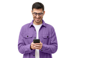 Young happy man looking at his phone - Powered by Adobe