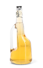 Glass bottle of apple cider vinegar isolated on white background