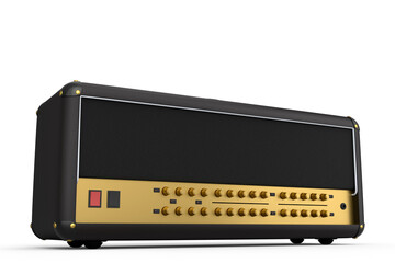 Classical electric and acoustic guitar amplifier isolated on white background.