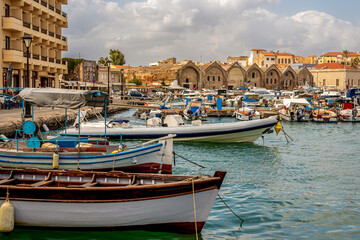 Chania with it's old harbor and the famous lighthouse, Crete, Greece.