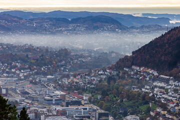Fototapeta na wymiar Bergen city view from Mount Floyen in autumn. Norway.