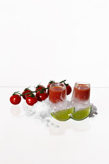 bloody mary ice shots on a white background