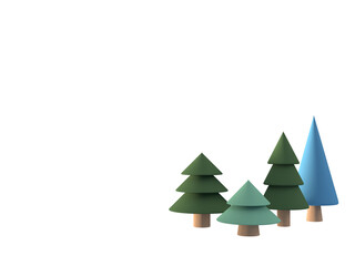 Obraz premium Minimal scene with pine trees. Green, blue shapes. For Christmas holiday winter concept and magazines, poster, banner. 3D rendering