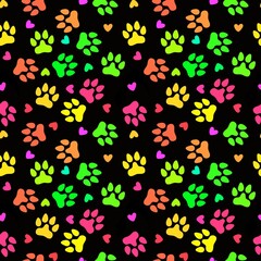 Fototapeta na wymiar Cartoon animals seamless footprints dog cat pattern for wrapping paper and fabrics and linens and kids clothes