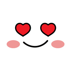 Kawaii cute face with heart eyes. Smiling kawaii emoticon with heart eyes. Funny cartoon Japanese emoticon. Isolated vector illustration.
