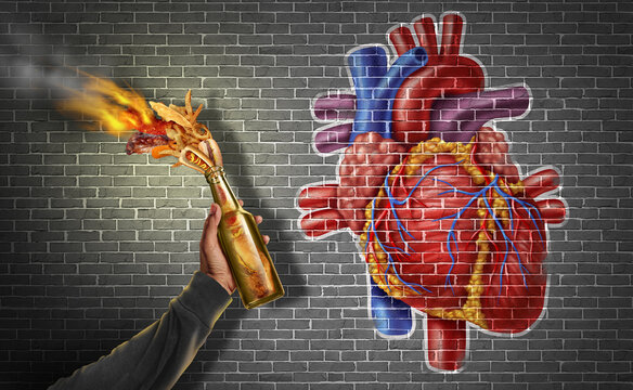 Heart Health Hazardous Food and dangerous diet as a Molotov cocktail with high fat food as junk-food and cholesterol or saturated fats as a danger to the human body