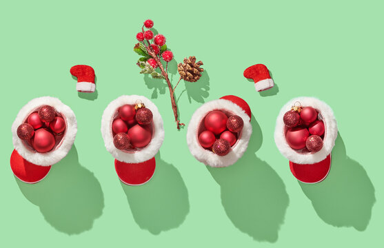 Santa's Boot On Green Pastel Background