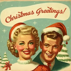 Fotobehang 1950s vintage style christmas greeting card © Raanan