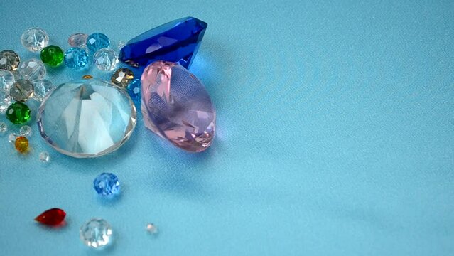 Crystals on a blue background. Shooting of crystals,