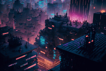 Fototapeta premium Sci-fi fantasy city, cyberpunk buildings illustration