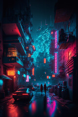 Sci-fi fantasy city, cyberpunk buildings illustration - obrazy, fototapety, plakaty