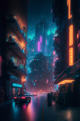 Sci-fi fantasy city, cyberpunk buildings illustration
