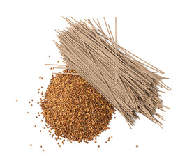 Dry Soba Isolated, Raw Buckwheat Noodles, Uncooked Buck Wheat Pasta, Soba Spaghetti