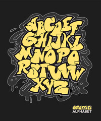 Graffiti alphabet. Comic style hand drawn font isolated on white background.