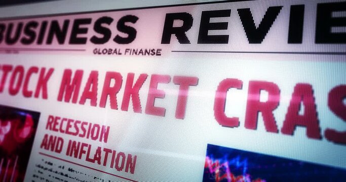 Stock market crash, recession and business crisis daily newspaper reading on mobile tablet computer screen. Headlines news abstract concept 3d. 