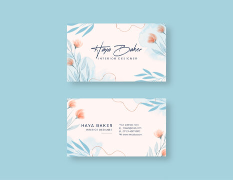 Beautiful watercolor business card template.  modern business card template. trendy business card with a watercolor texture.