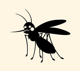 Mosquito silhouette concept. Graphic element for printing on fabric. Educational material for kids, education and training. Biology and nature, wild life and insect. Cartoon flat vector illustration