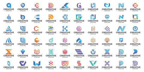 Collection of abstract letter A to Z monogram logo design template.