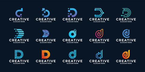 Set of creative letter D digital technology logo design.