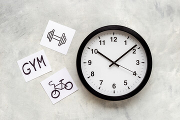 Wall clock and GYM sport signs and icons. Activities time.
