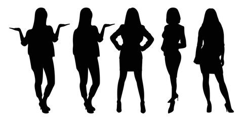 Silhouette of casual woman, business woman logo vector collection.