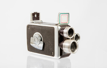 8mm Movie Camera. Vintage old video camera isolated on white