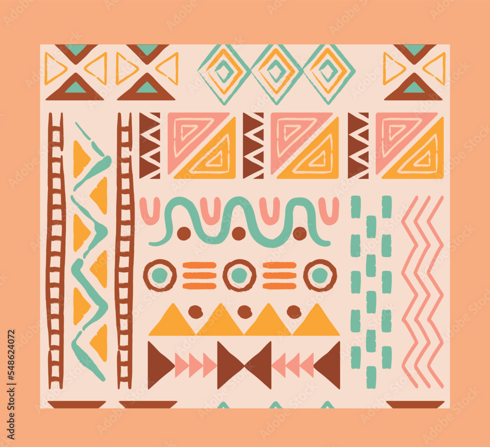 Poster ethnic seamless pattern. repeating design element for printing on fabric. multicolored minimalistic 