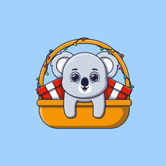 cute koala in christmas basket