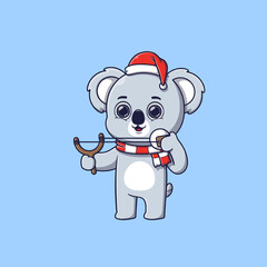 cute koala throwing snowball with slingshot