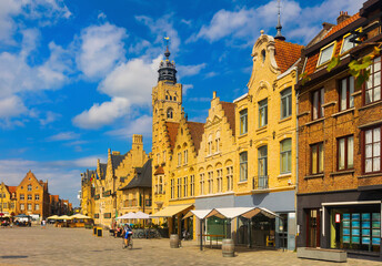 Grote Markt of Diksmuide during summer day. Flemish province of West Flanders, Belgium.