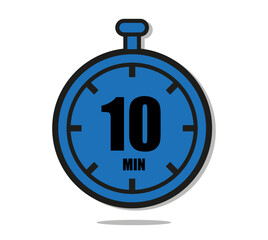 10 minutes timer clock icon flat design isolated on white background. Vector illustration in blue