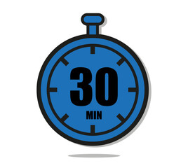 30 minutes timer clock icon flat design isolated on white background. Vector illustration in blue