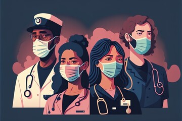 Organic Flat Doctors And Nurses With Medical Masks
