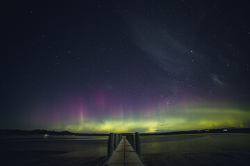 Aurora Australis Southern Lights with Jetty At Night Tasmania

