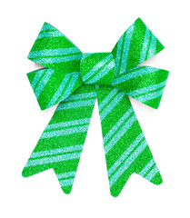 Transparent PNG Beautiful Bow with Green and Teal Stripes.