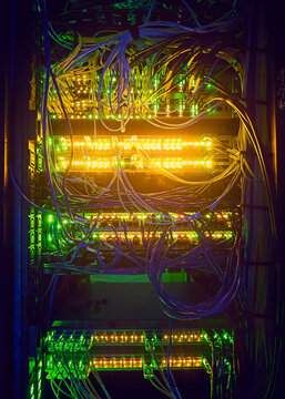 Illuminated network cables in server room
