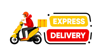Express Delivery banner. Scooter with a man delivering an order. Delivery concept. Vector illustration.