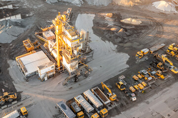 Aerial view of a concrete and asphalt plant. Heavy industry in the industrial areas of the city