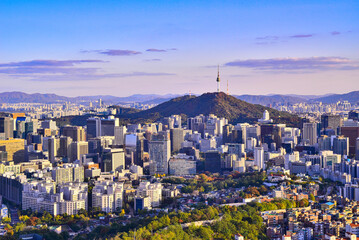 A bird's-eye view of the metropolis of Seoul from the top of the mountain, 산위에서 내려다본 대도시 서울의 조감도