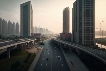 Highways And High-Rise Buildings, Fuzhou, Fujian Province, China.