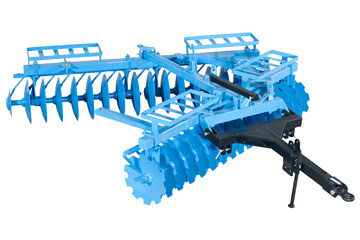 Agricultural plow close-up on the ground, agricultural machinery.