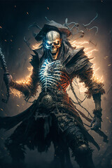 Fototapeta premium Pirate Skeleton Warrior, Fantasy Skel, Concept Art, Character Art, Skeleton Background, Digital Illustration