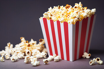 cinema popcorn in a red and white paper box
