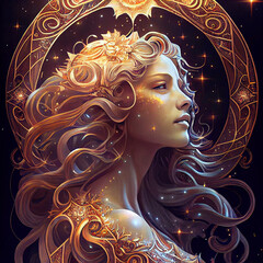 Blonde Woman with Art Nuevo Boarder, AI