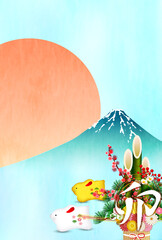 卯　年賀状　富士山　背景