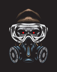 angry gorilla wearing gas mask and google vector illustration