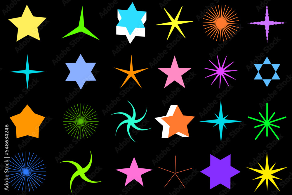 Poster button with set colored stars different. space background. vector illustration. stock image.