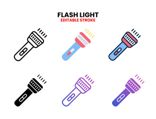 Flash Light icon set vector line, outline, glyph, filled line, flat color, line and flat gradient. Editable stroke and pixel perfect. Can used for digital product, presentation, UI and many more.