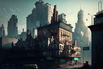 Fototapeta na wymiar Scene With Many Buildings In City