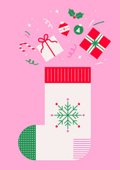 Vector illustration of Christmas gift boxes and socks.